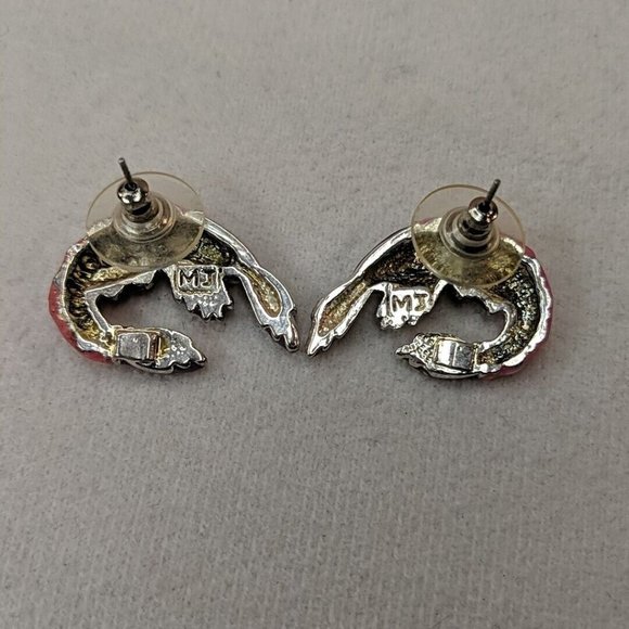 MJ Signed RARE VINTAGE Pink Shrimp Earrings Enamel Studs Purple EXCELLENT COND! - Picture 6 of 9